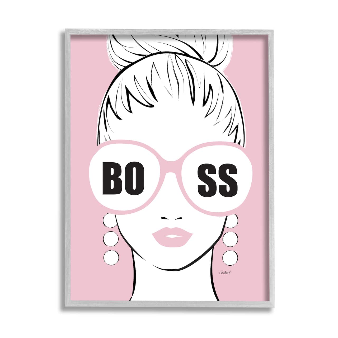 Stupell Industries Boss Phrase Sunglasses Glam Female Pink Fashion in Gray Frame Wall Art